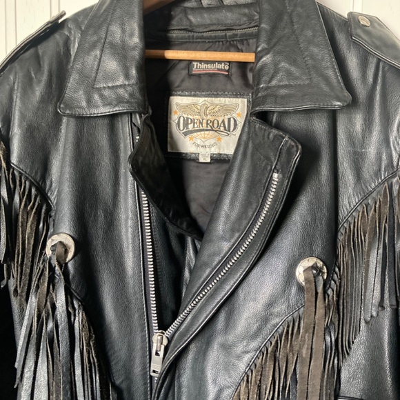 Vintage Open Road for Wilson Leather Moto Jacket W/Fringe Men’s XL - Picture 5 of 13
